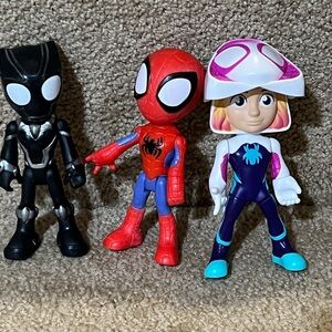 Marvel Spidey And His Amazing Friends Spiderman & Gwen w/ mask Black Panther Lot